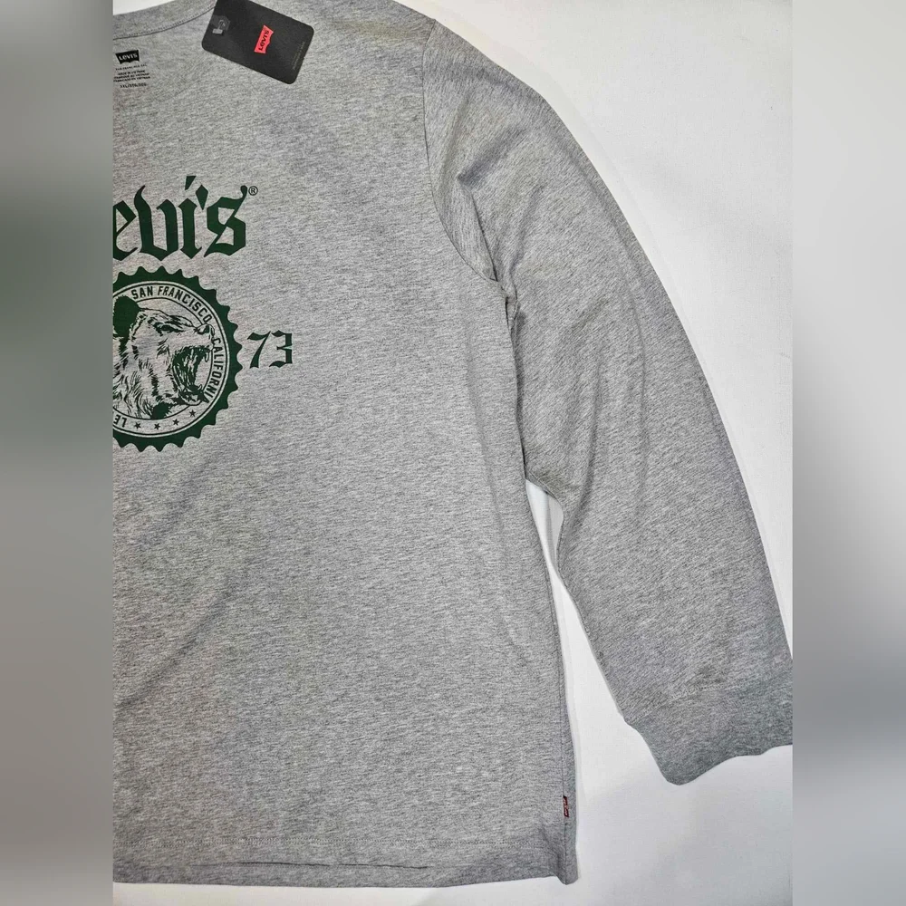 Levi's T-Shirt Mens 3XL‎ Grey Green Graphic Logo Casual Long Sleeve Casual Tee